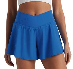 JoyLab Crossover High Waisted Athletic Running Skort Shorts Blue Large